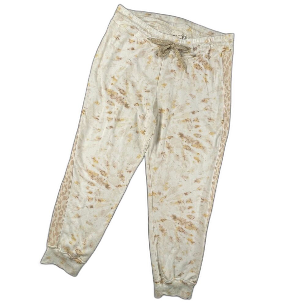 Johnny Was CALME Neutral Cream Tie Dye Animal Print Jogger Pants Size XL Lounge